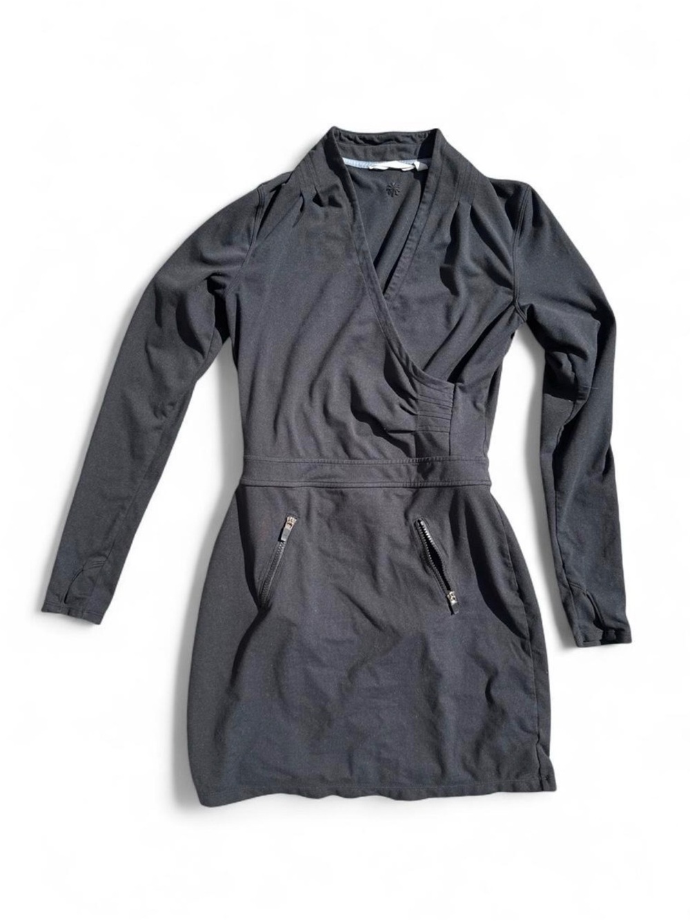 Athleta Black Long-Sleeve Wrap-Style Dress